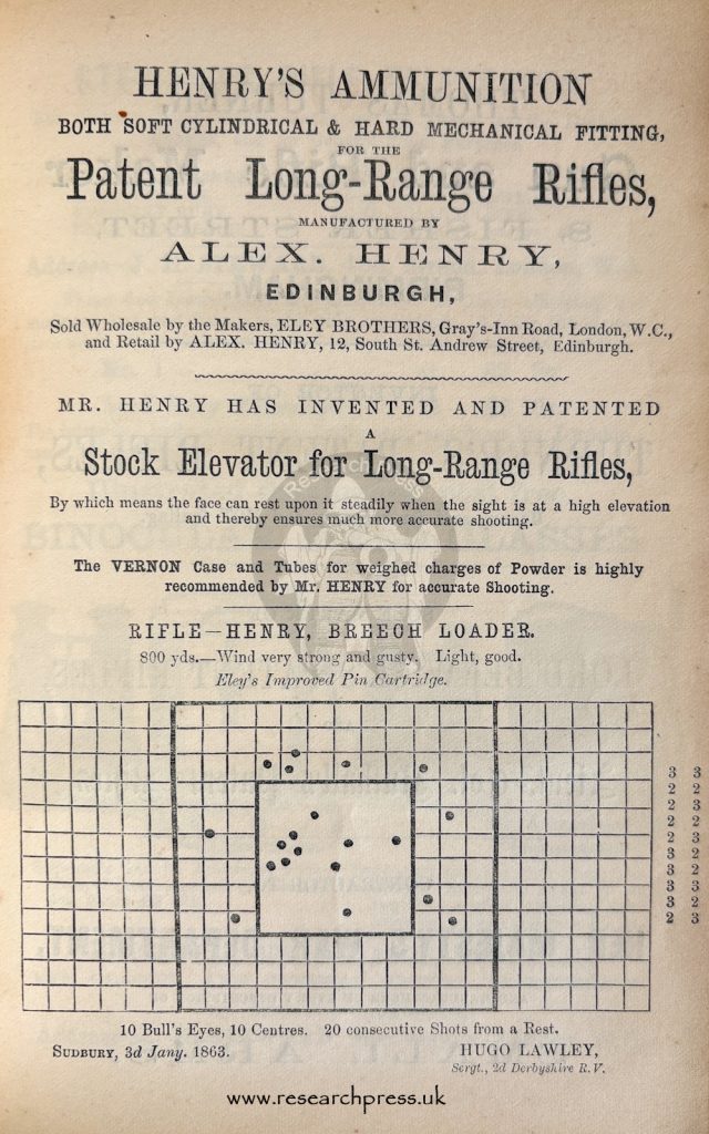 Alexander Henry, an advert from 1863